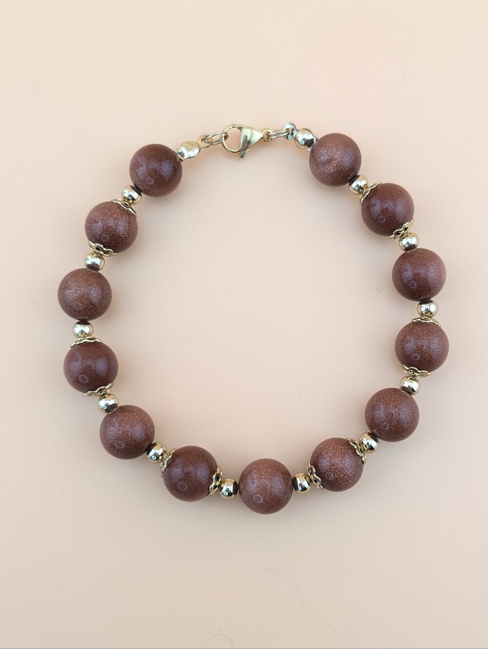 Brown Goldstone Bead Bracelet – Sparkle Sandstone Jewelry with Gold Accents